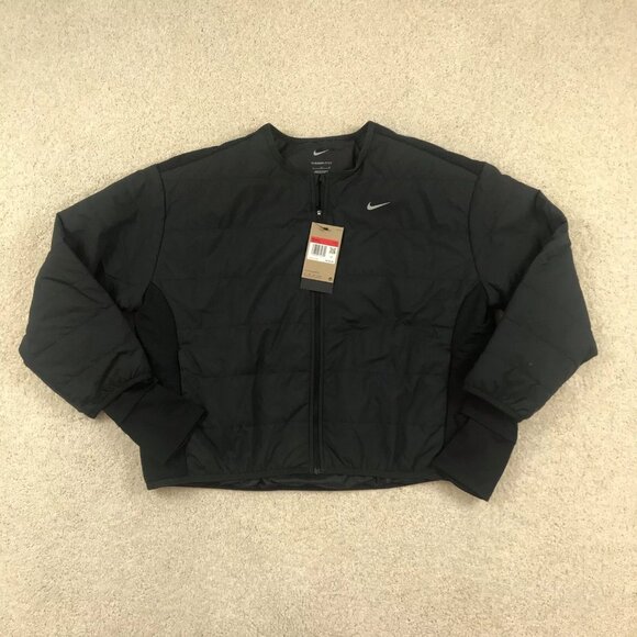 Nike Therma Fit Running Quilted Black Zip Jacket Womens Large Black FB7511 010 - Picture 1 of 12